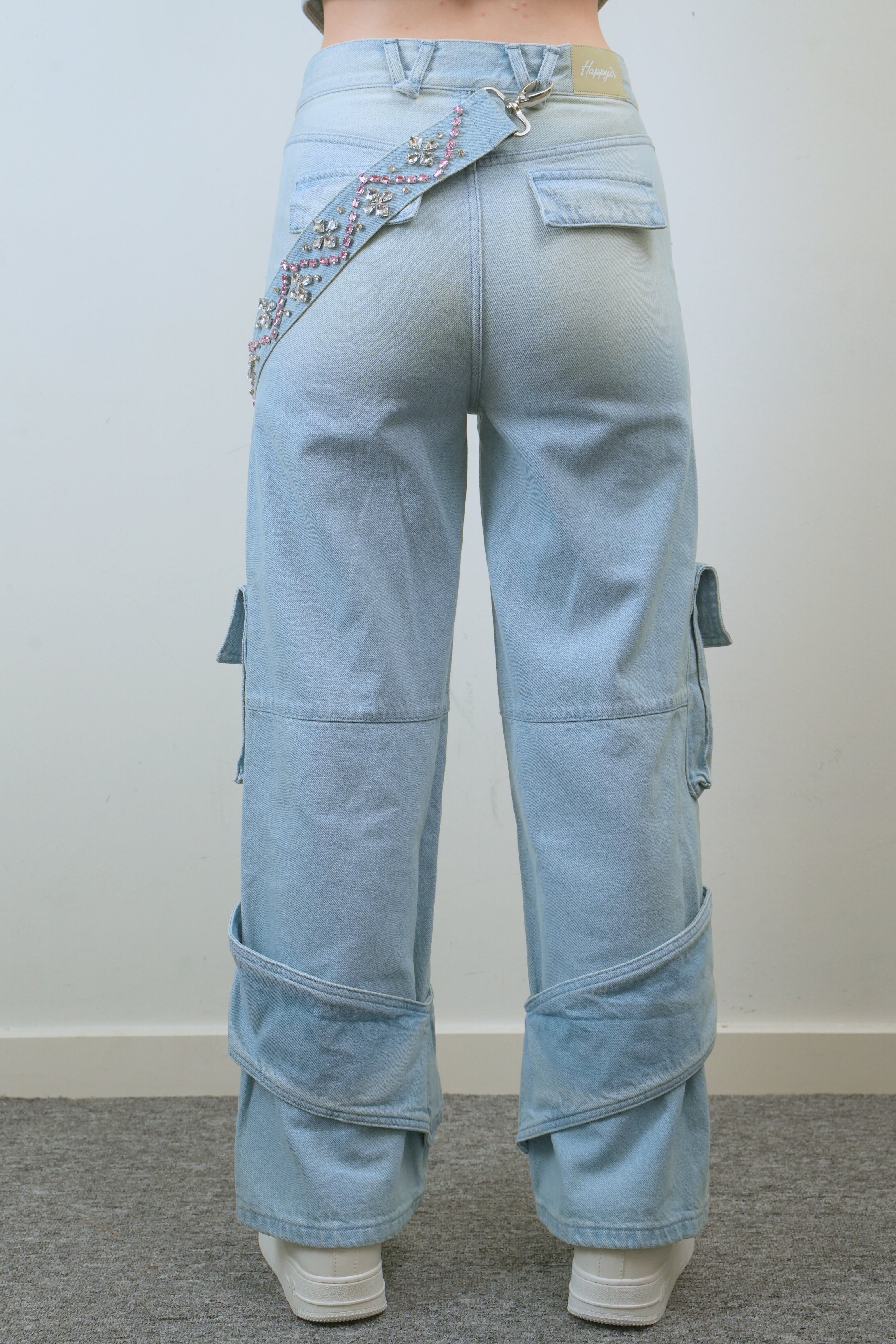 Embellished Light Blue Cargo Jeans