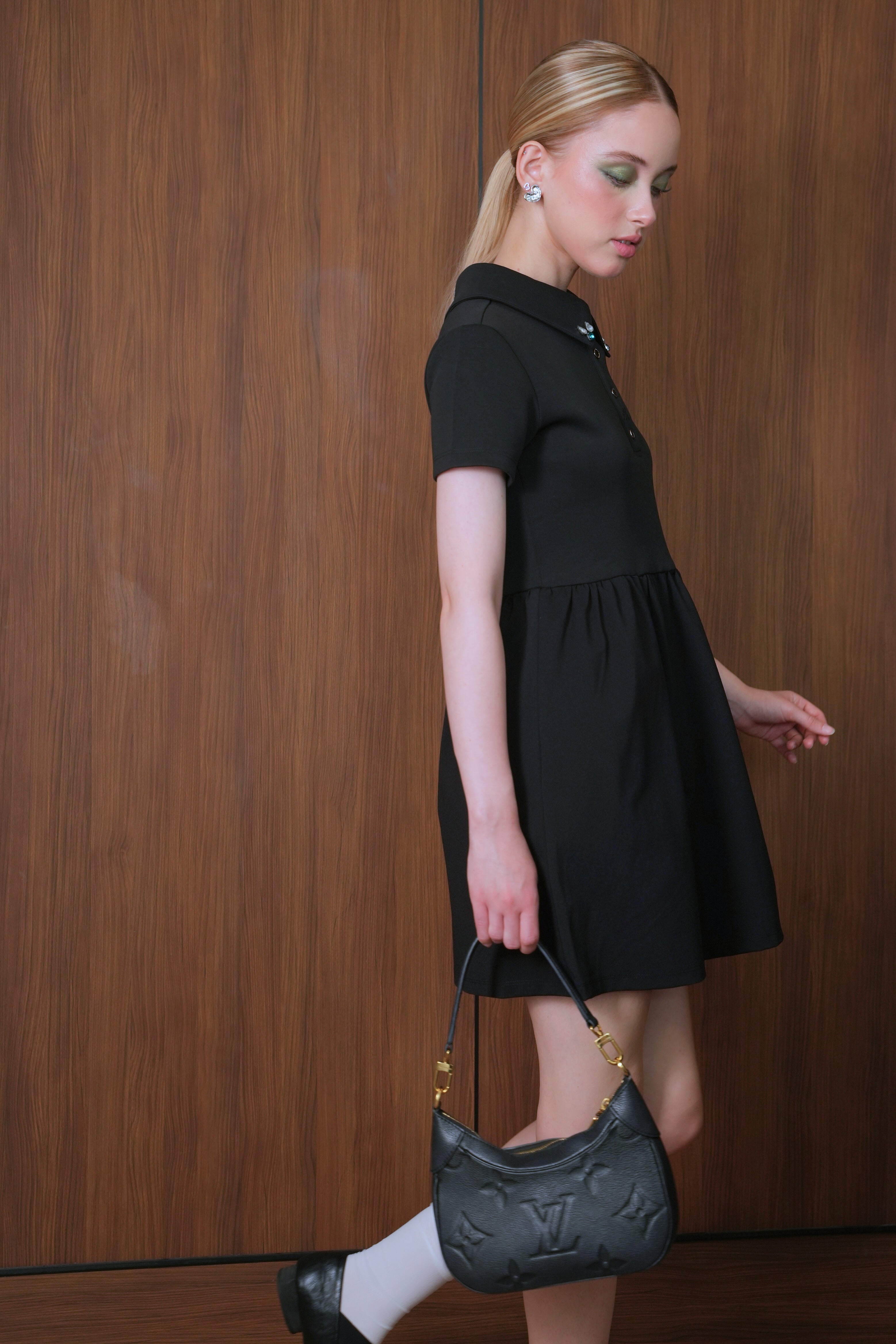 Noir Charm Collar Black Dress