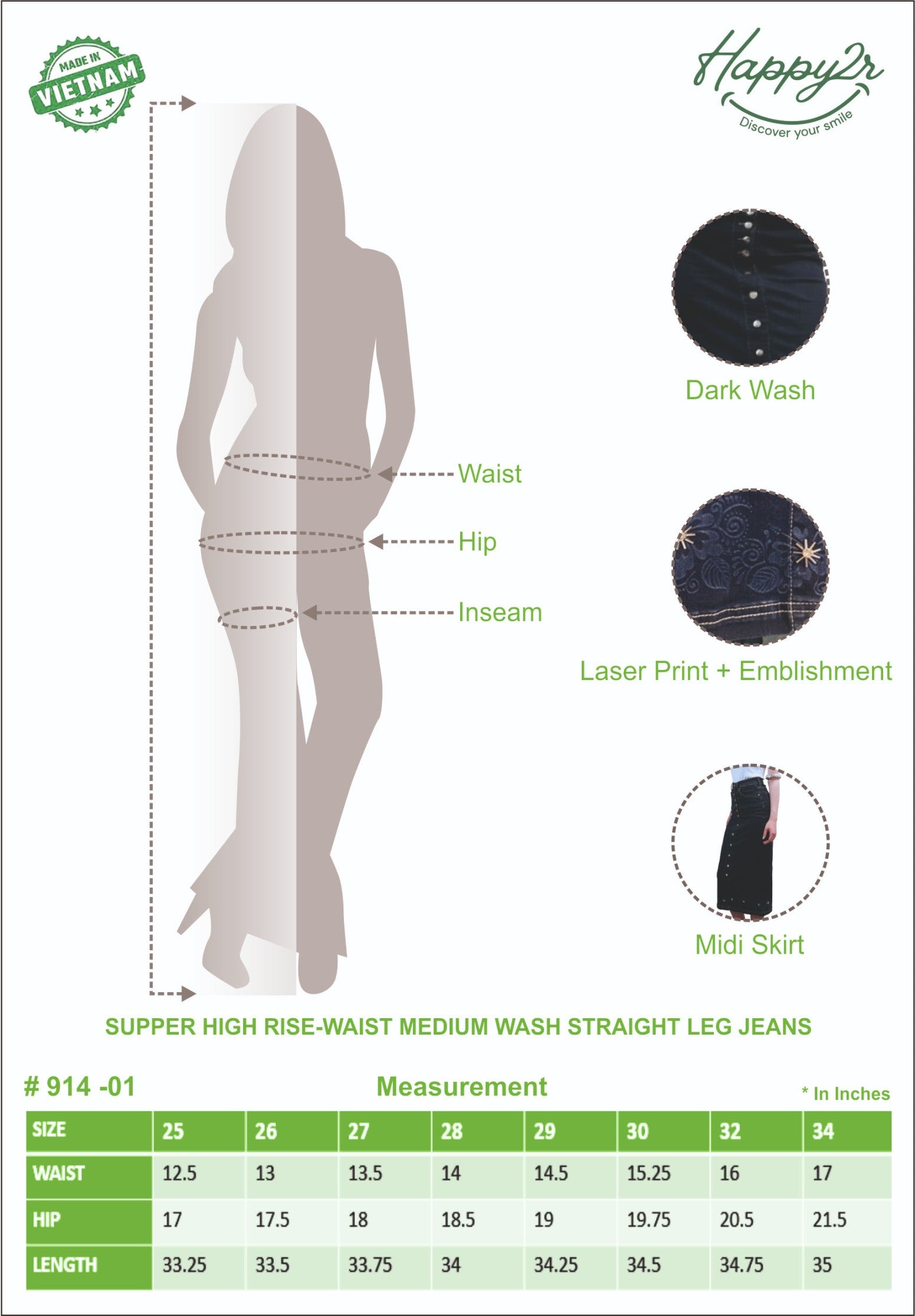 High Waist Lazer Midi Denim Skirt