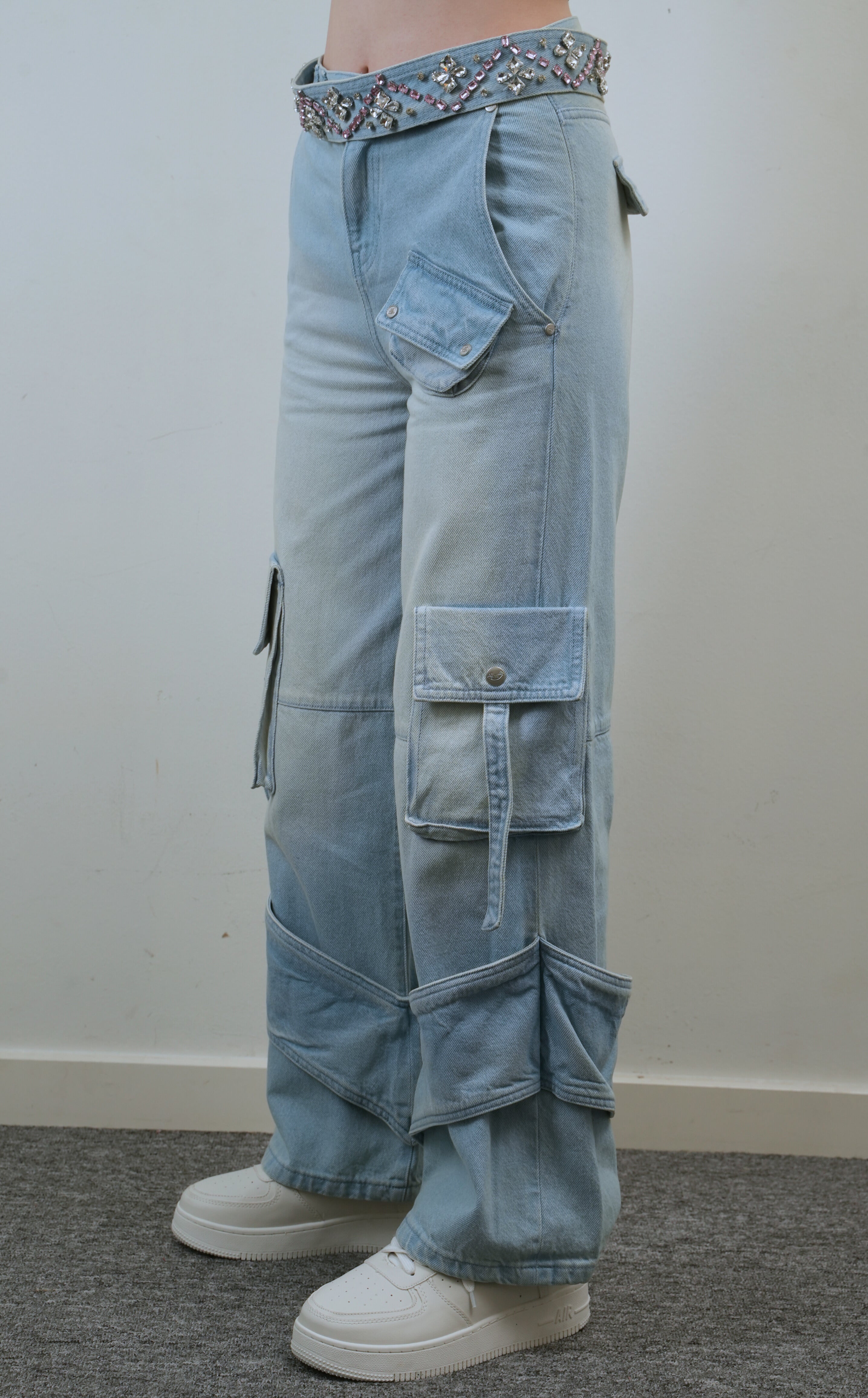 Embellished Light Blue Cargo Jeans