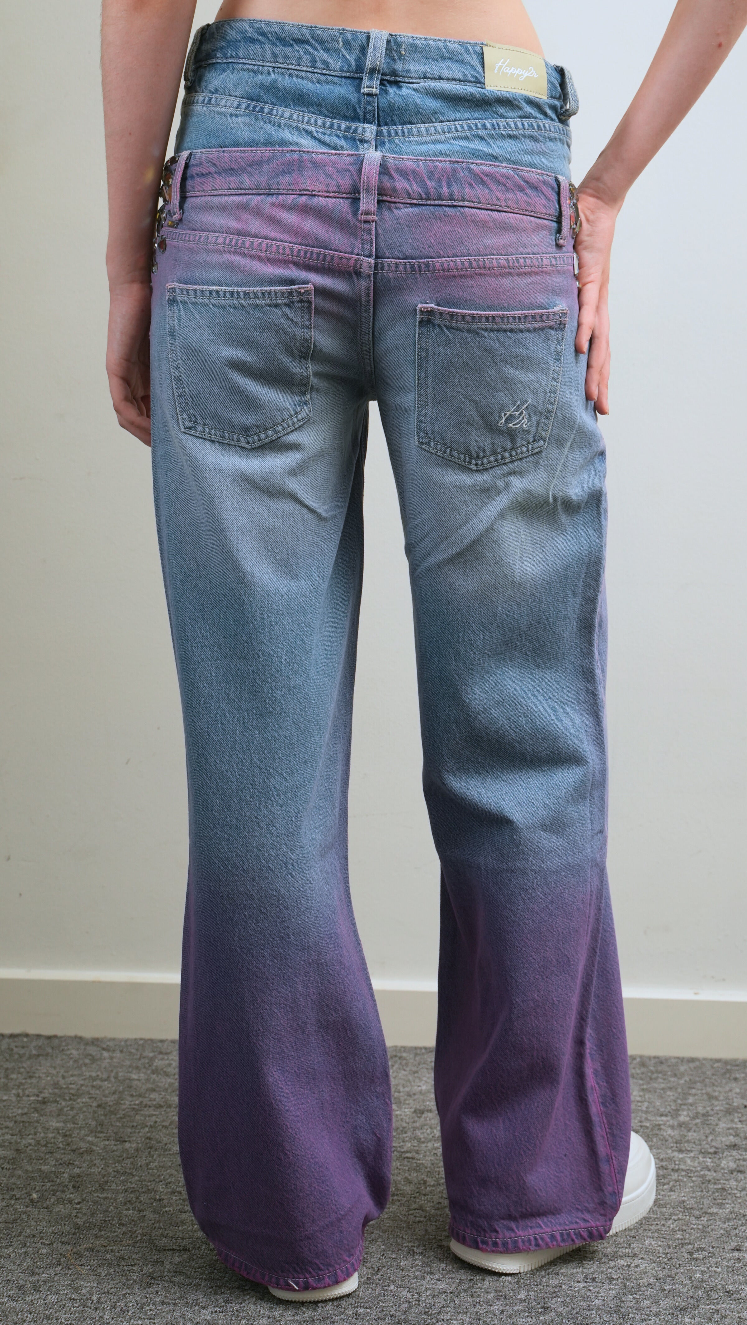 Crystal Studded Purple-Fade wide leg Jeans