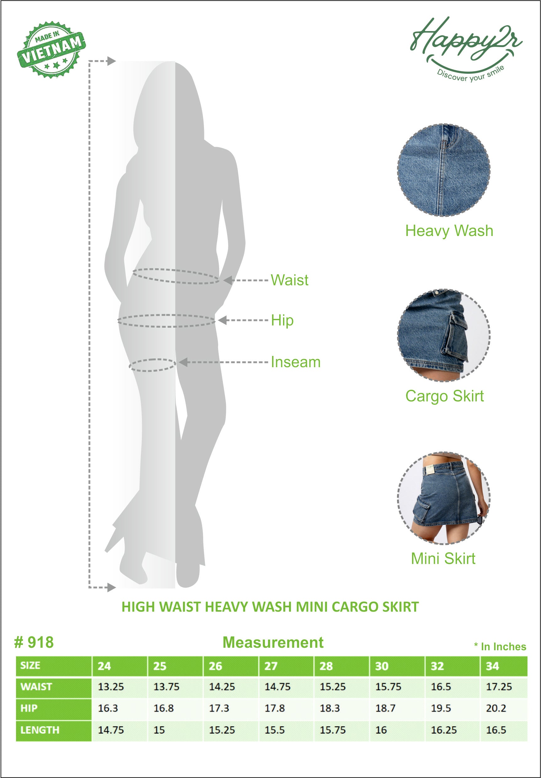 High Waist Heavy Wash Mini Cargo Skirt