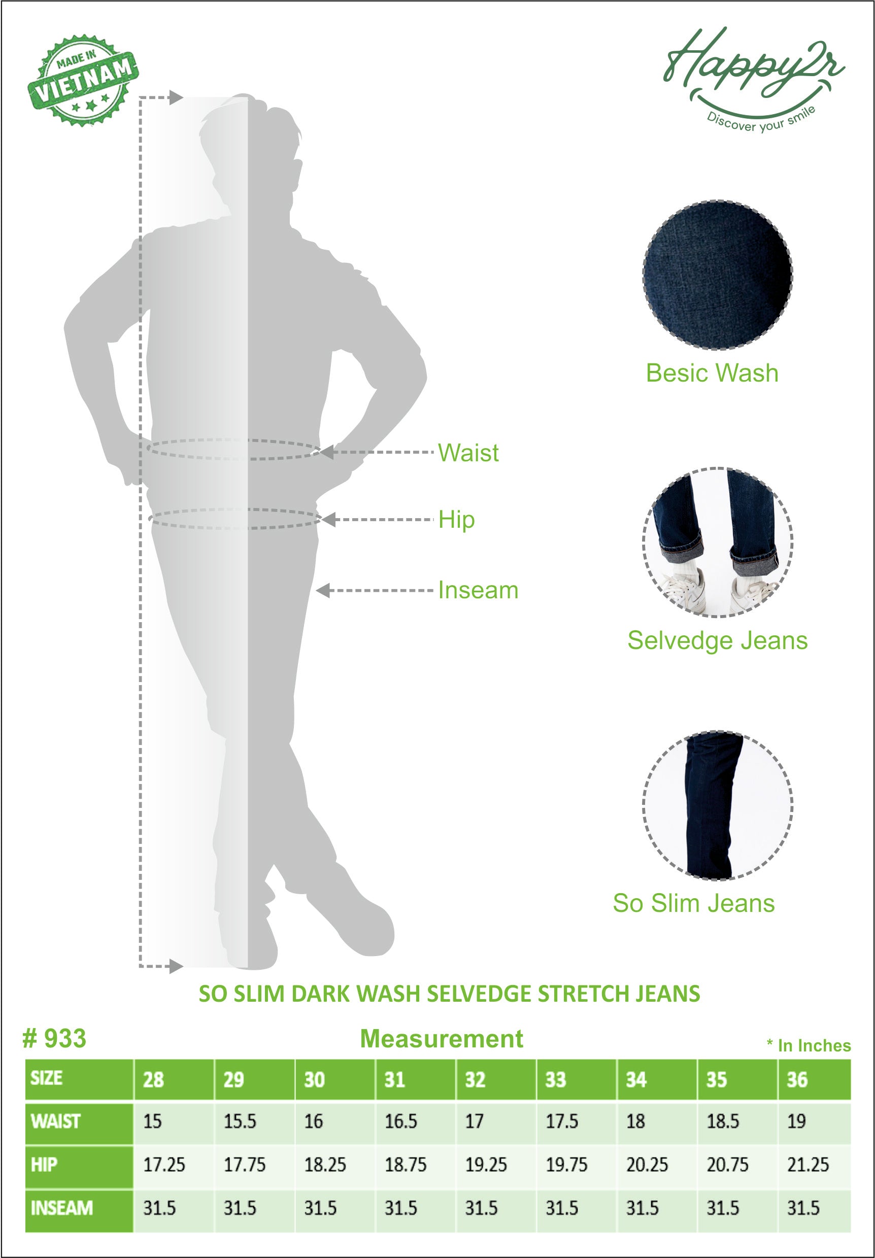 Slim-Straight Basic Wash Selvedge Stretch Jeans