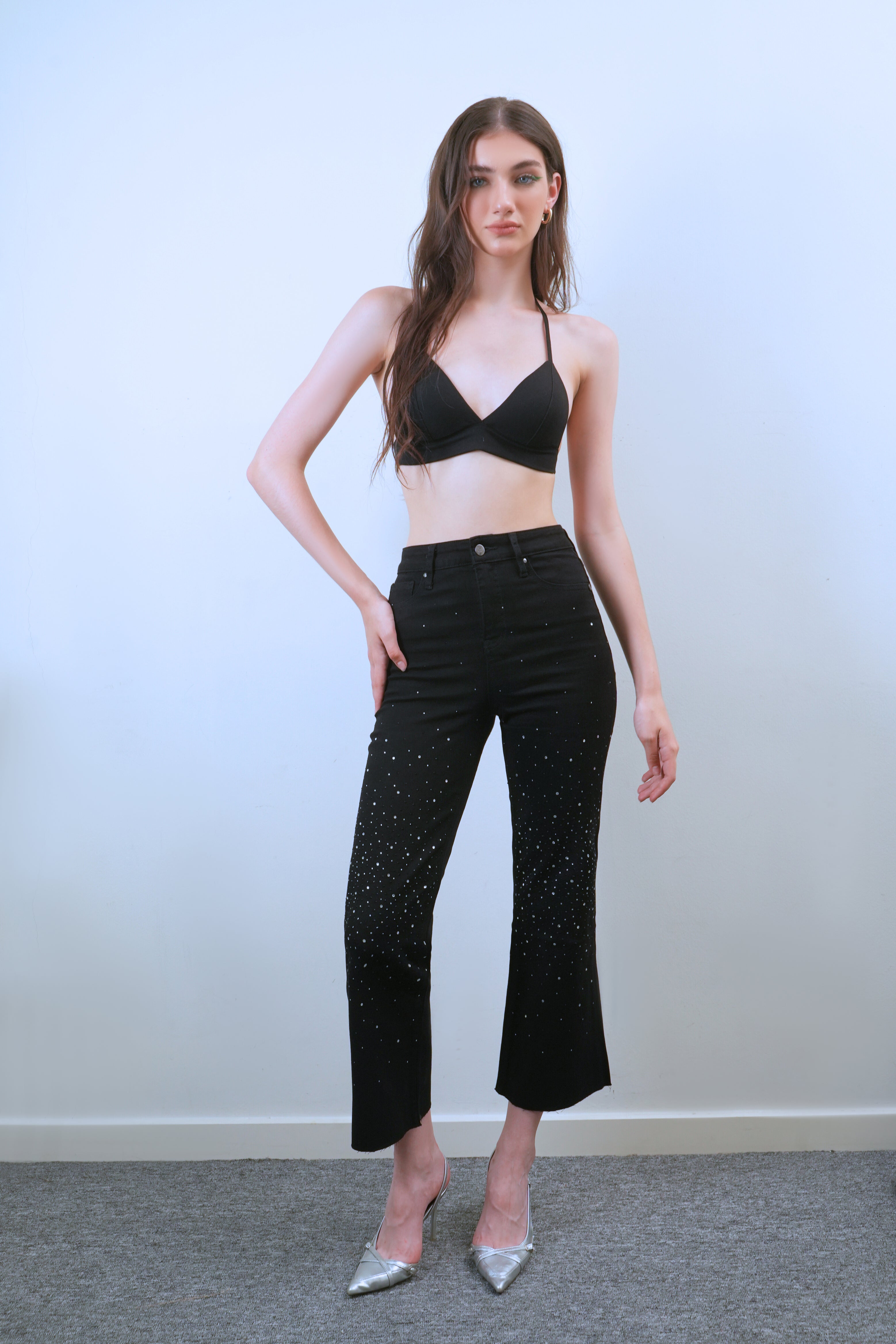 High Rise Ankle Flared with Raw Hem Jeans