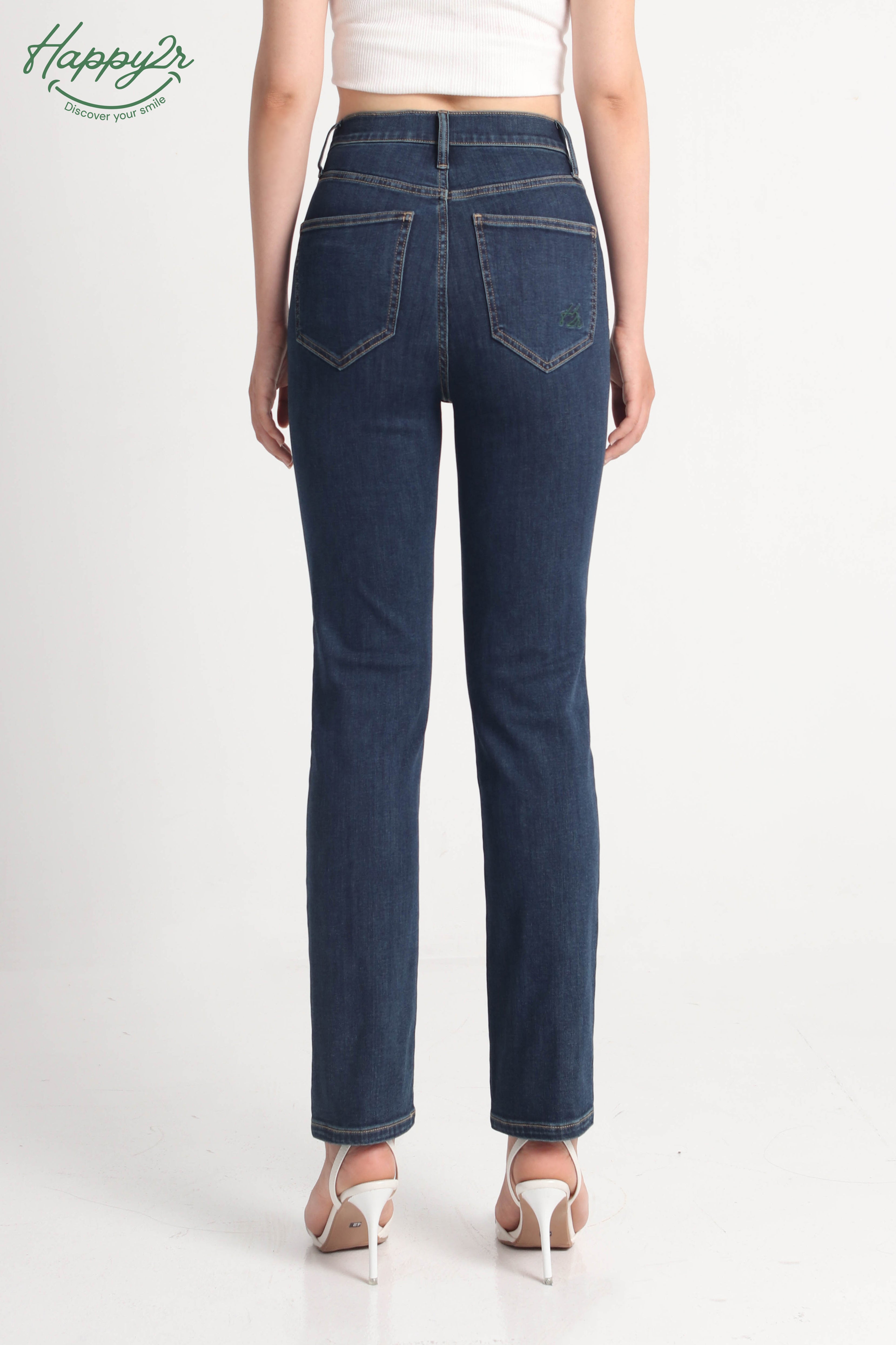 High-Waist Medium Wash Straight Leg Jeans