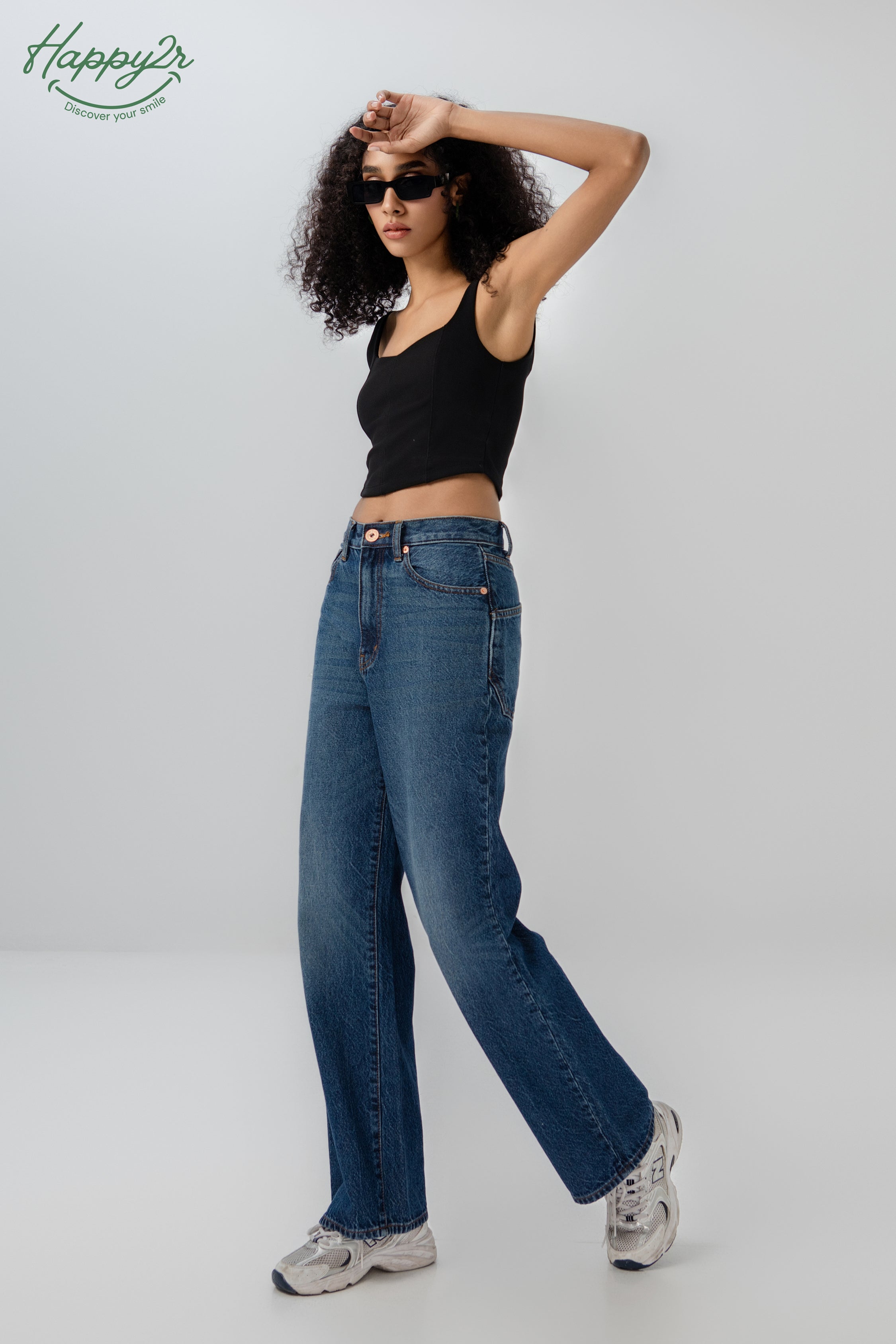 High-Waist Medium Wash Straight Leg Jeans