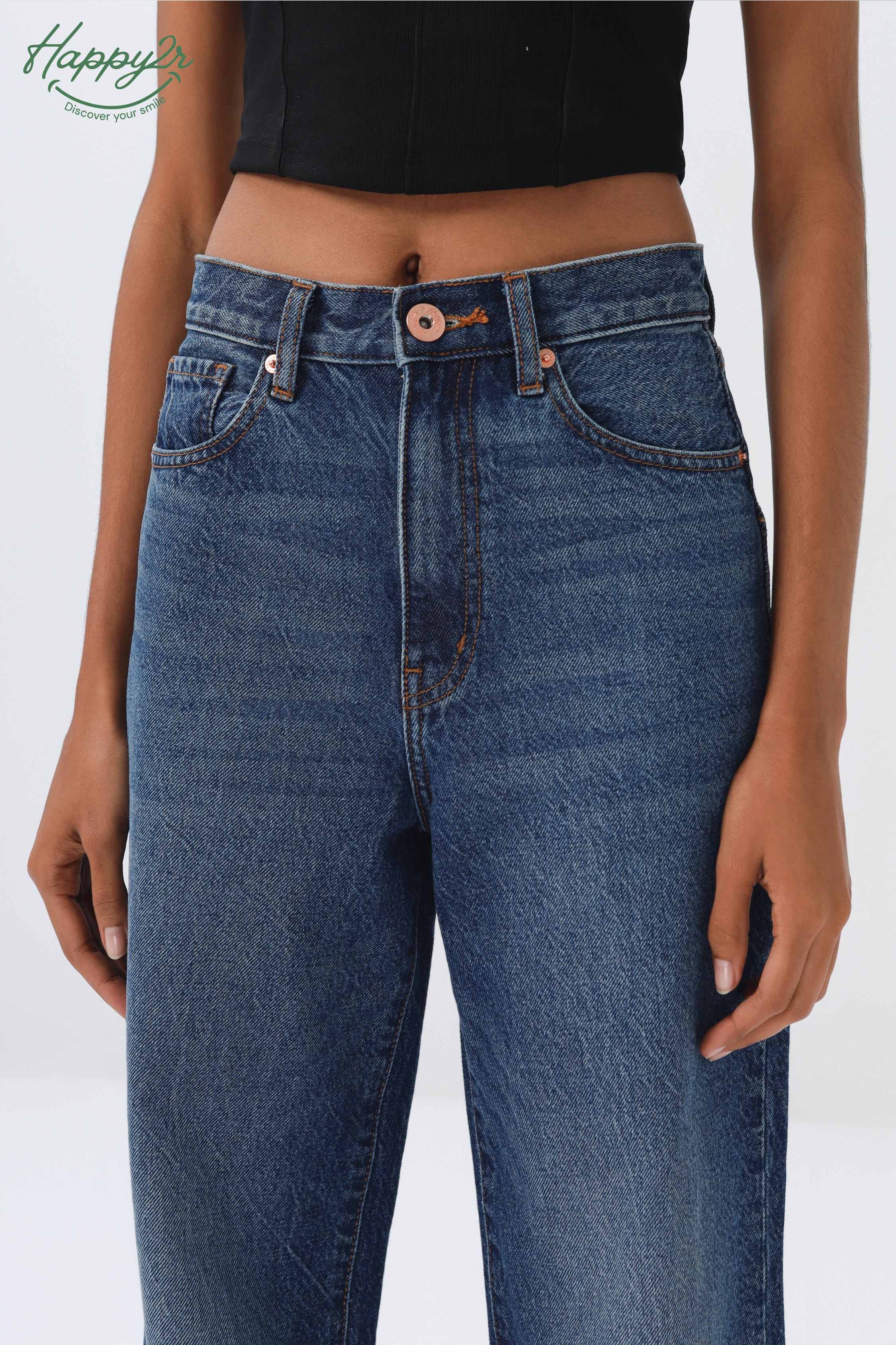High-Waist Medium Wash Straight Leg Jeans