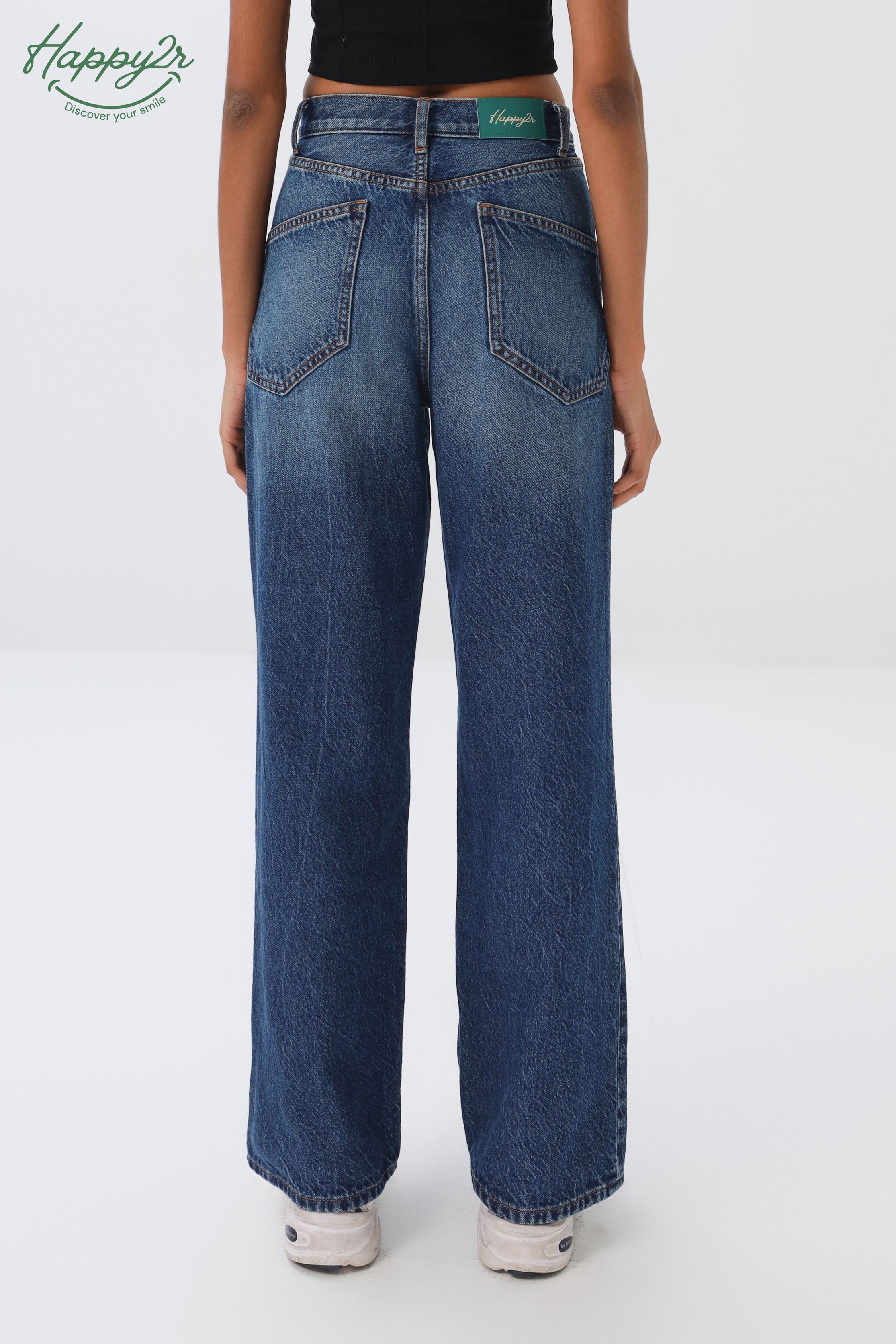 High-Waist Medium Wash Straight Leg Jeans