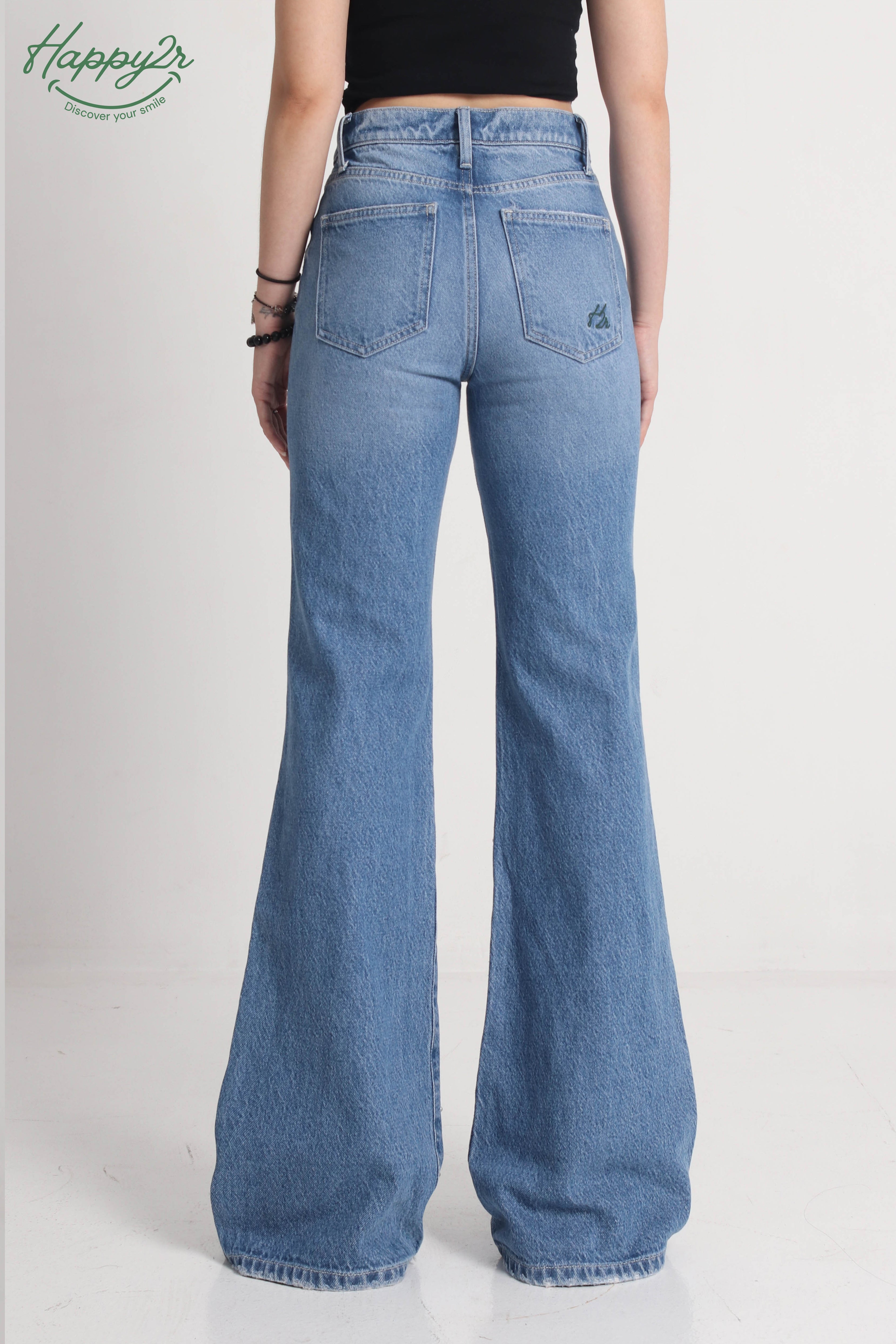 Super High-Rise Medium Wash Wide-Leg Embellished Jeans