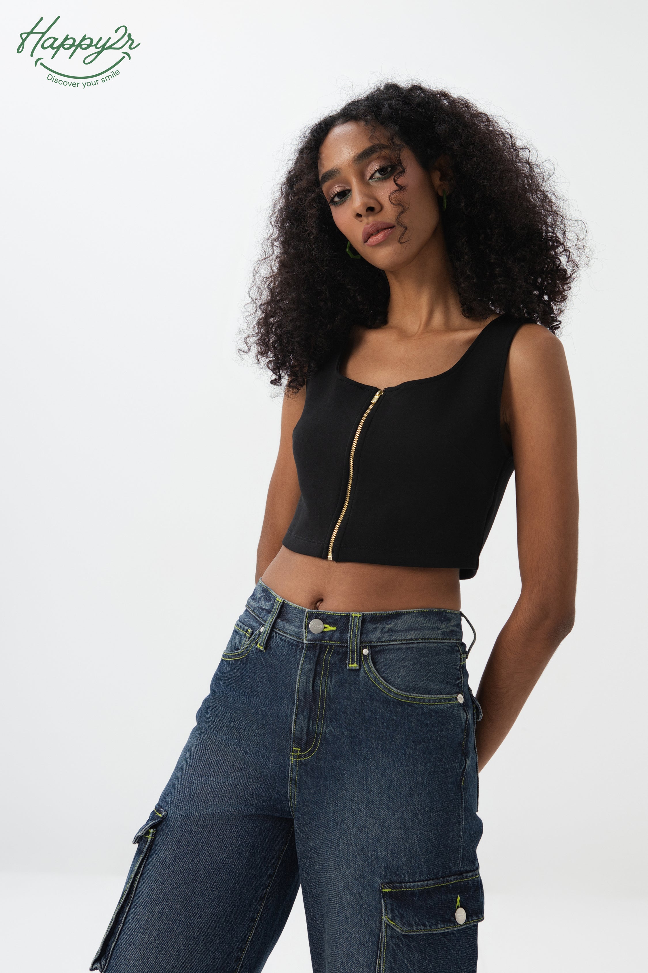 Mid-Rise Dark Wash Cargo Jeans