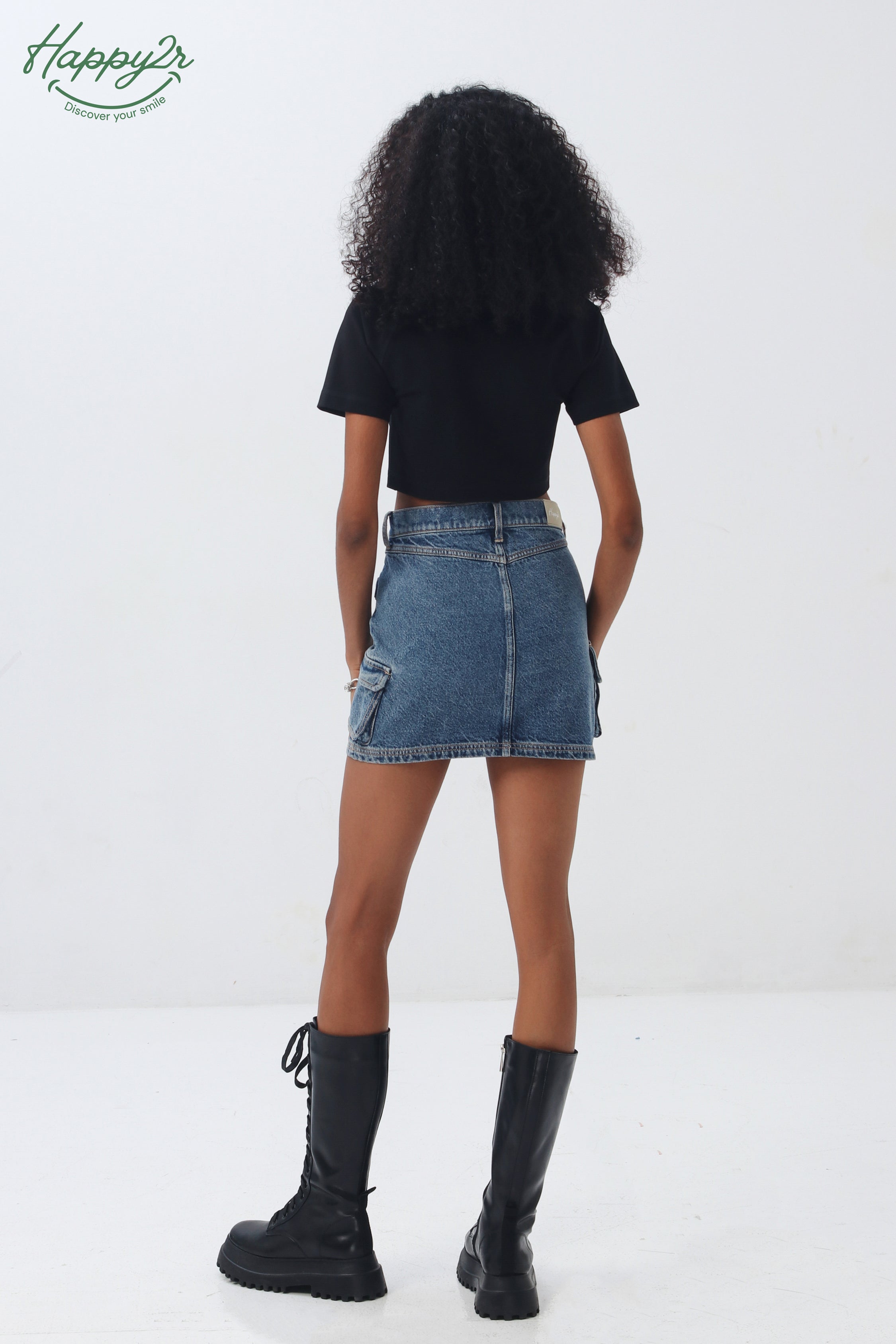 High Waist Heavy Wash Mini Cargo Skirt