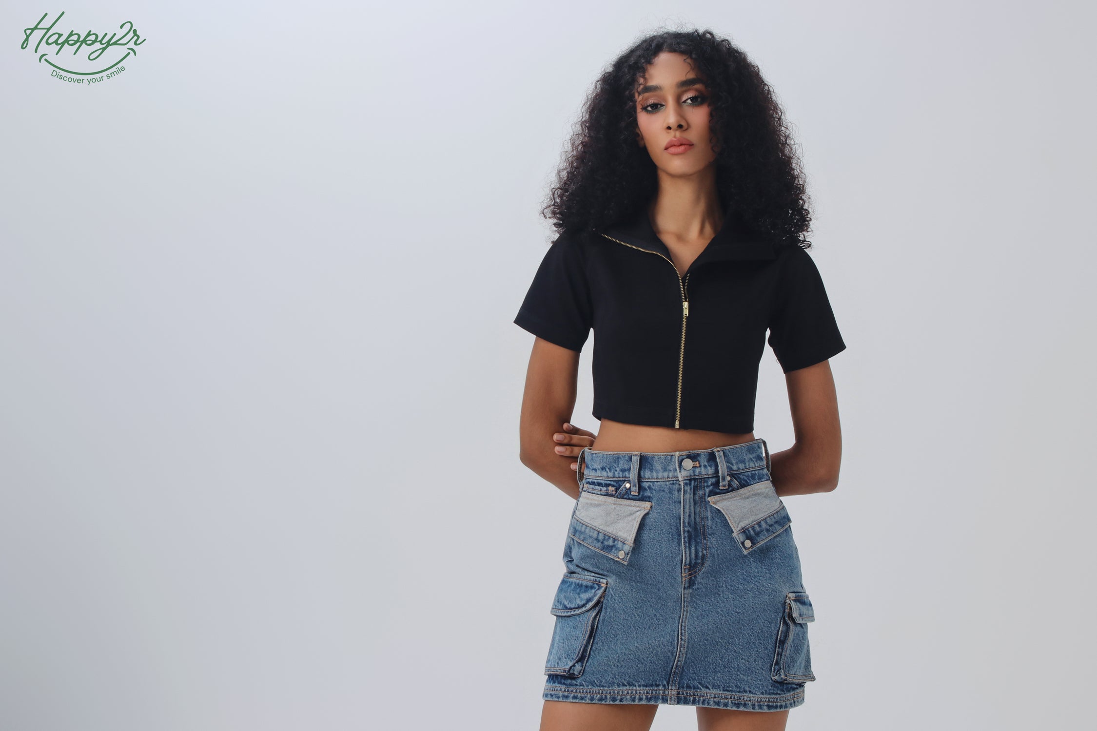 High Waist Heavy Wash Mini Cargo Skirt