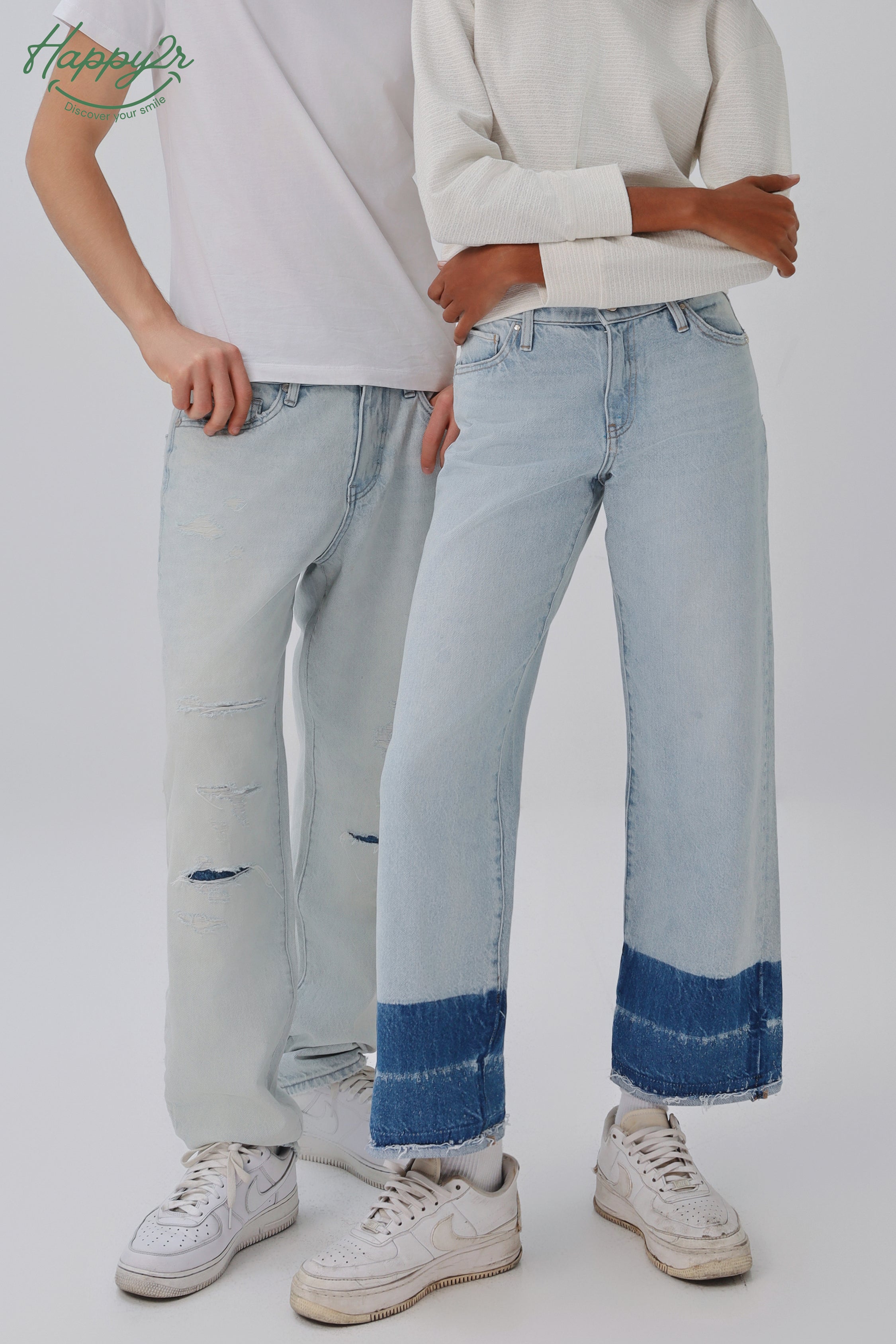 Straight Ripped Heavy Wash Non-Stretch Jeans