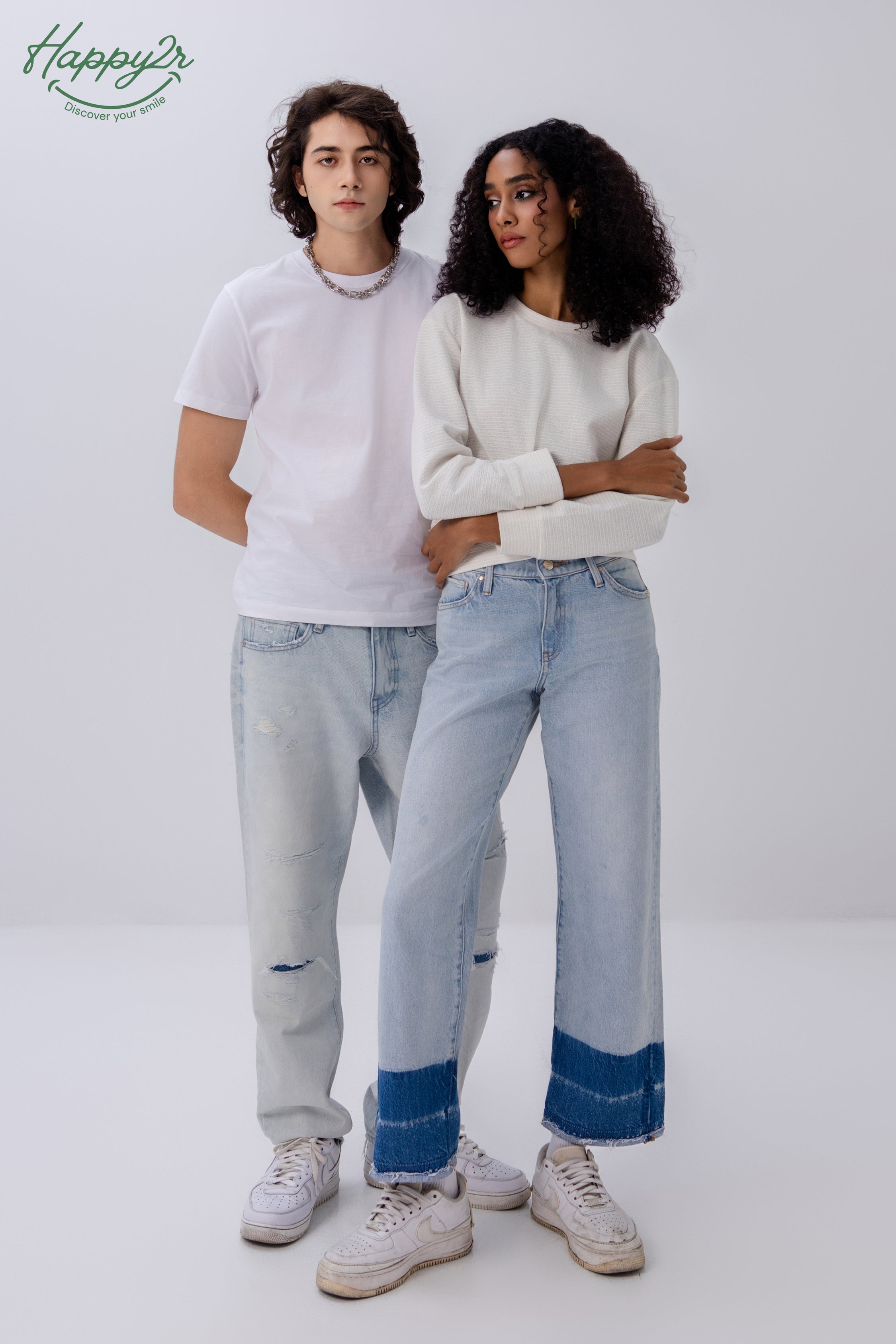 Straight Ripped Heavy Wash Non-Stretch Jeans