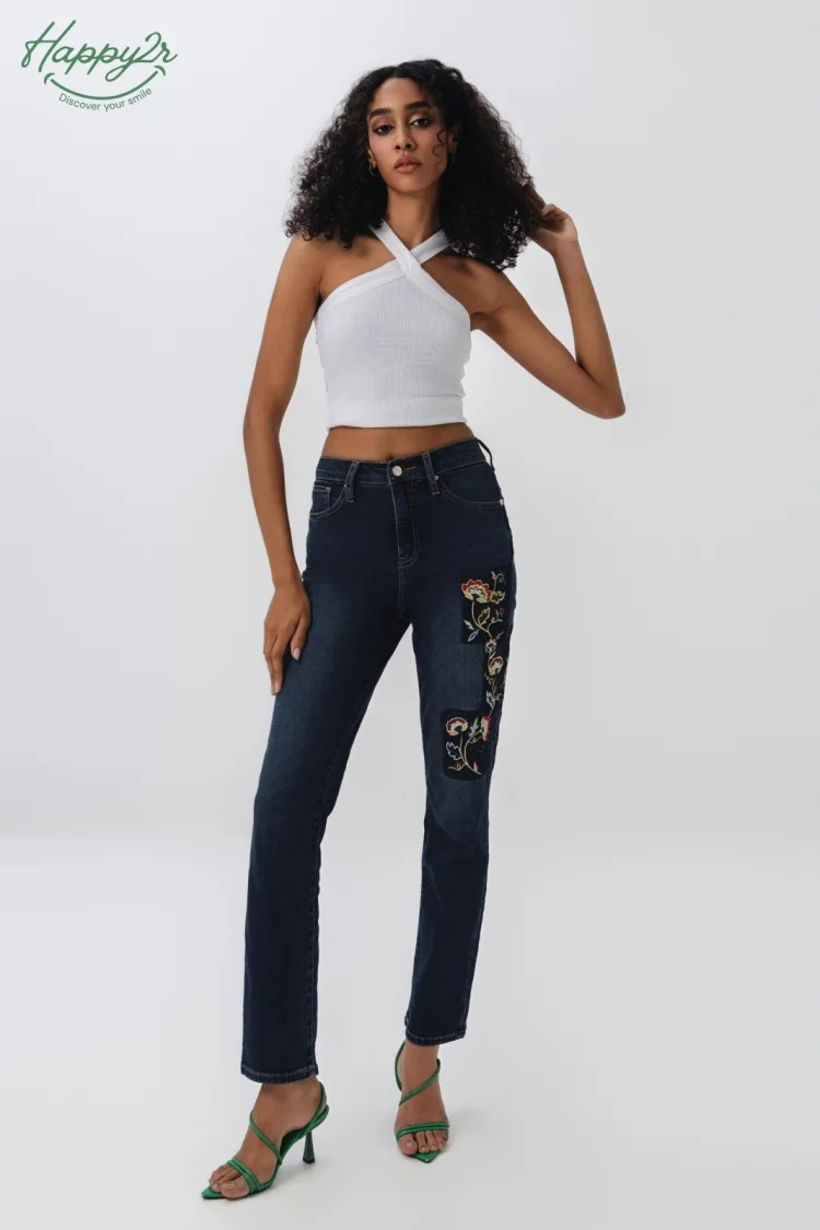 dark-wash-with-embroidery-straight-slim-jeans