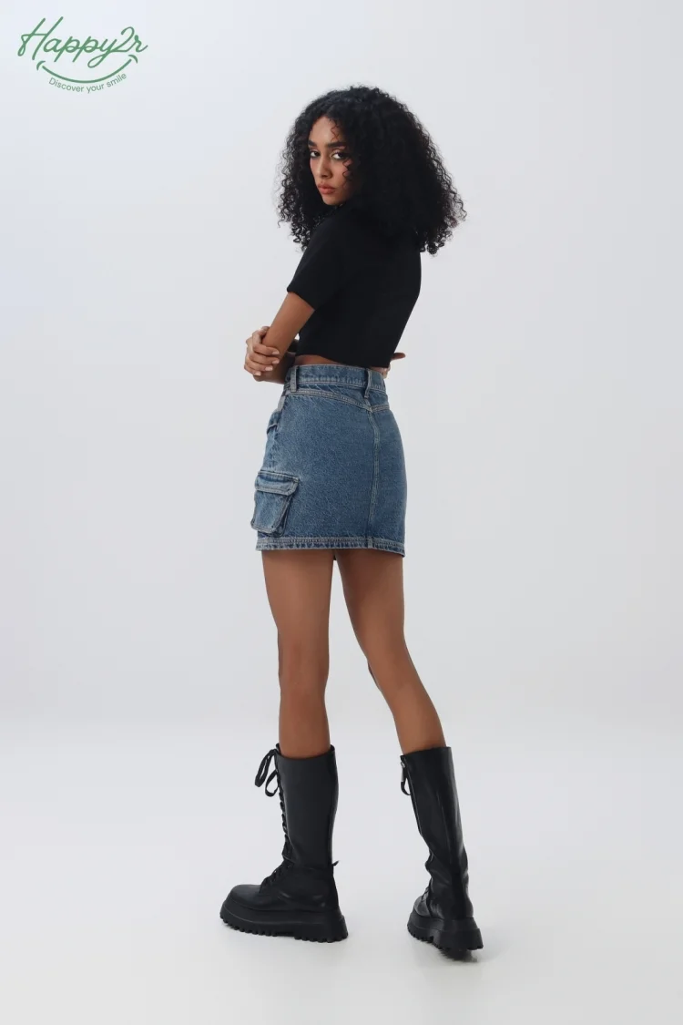 HIGH WAIST HEAVY WASH MINI CARGO SKIRT