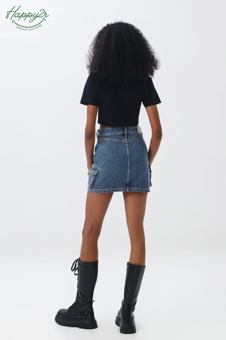 HIGH WAIST HEAVY WASH MINI CARGO SKIRT