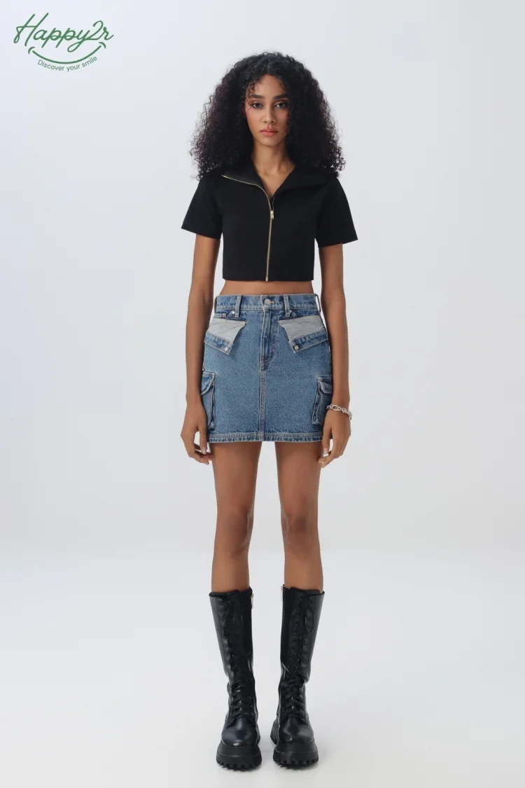 high-waist-heavy-wash-mini-cargo-skirt