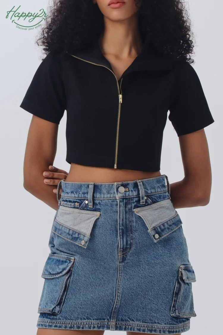 HIGH WAIST HEAVY WASH MINI CARGO SKIRT