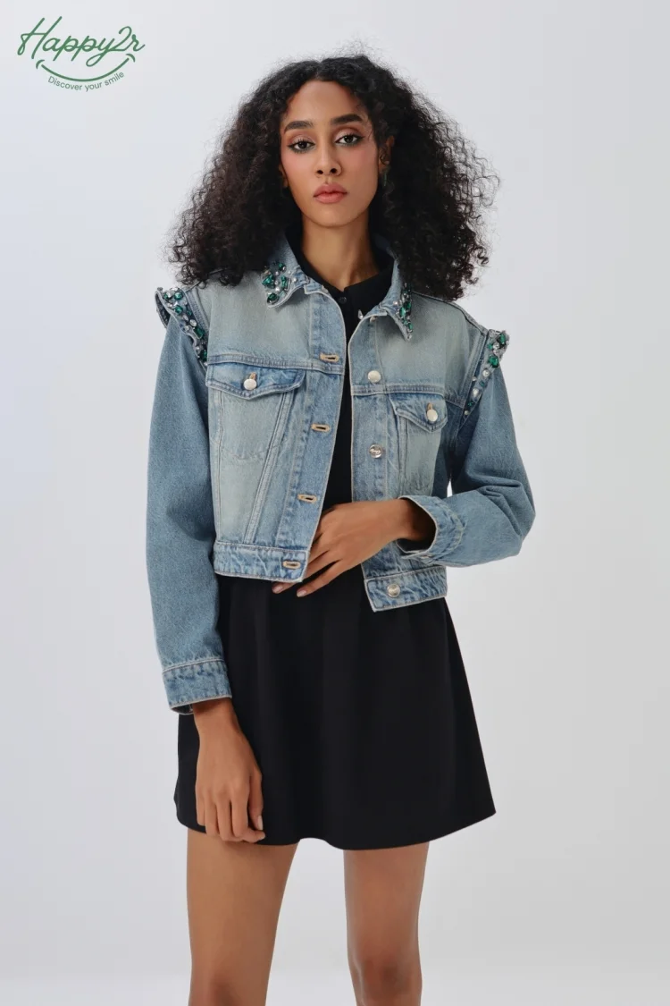 LAYER CAP SLEEVE CROPPED DENIM JACKET