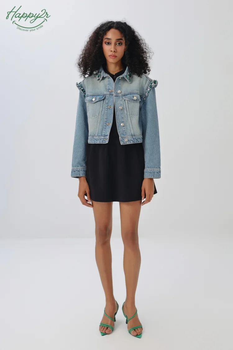 LAYER CAP SLEEVE CROPPED DENIM JACKET