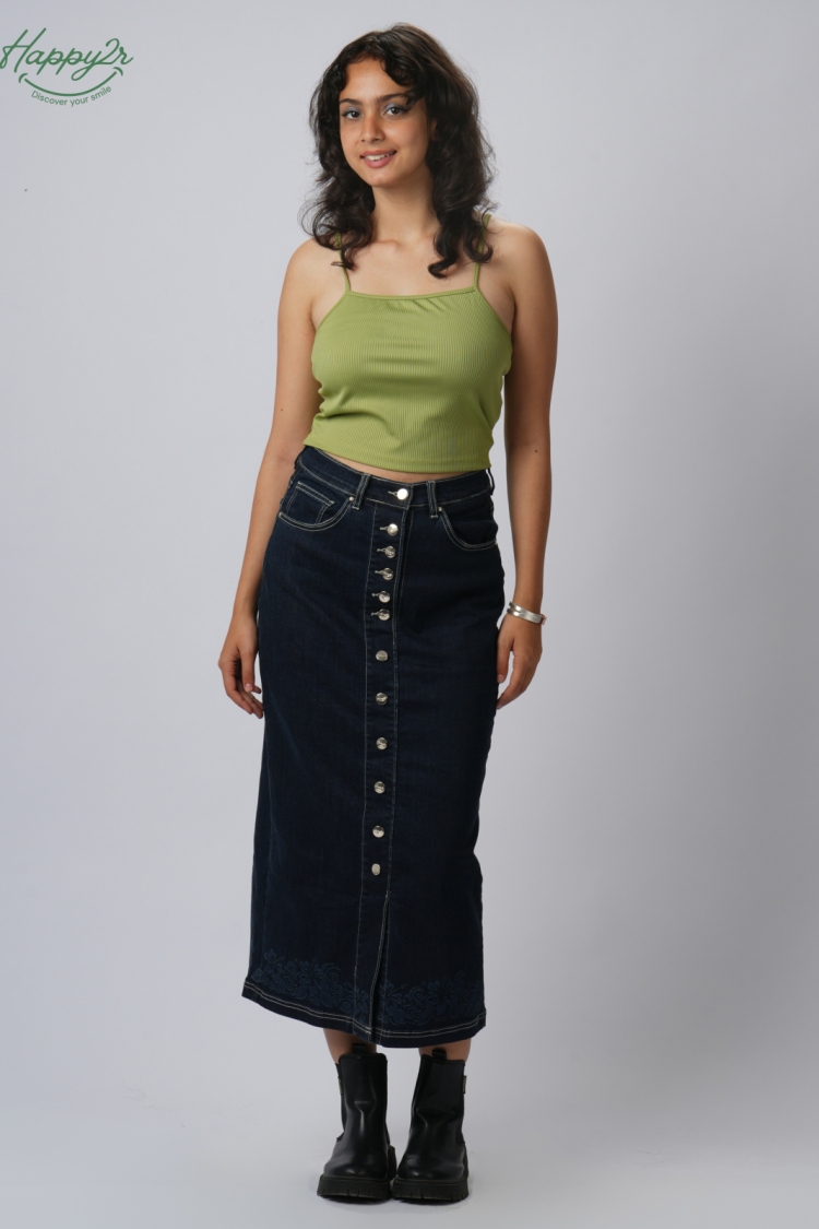 HIGH WAIST LAZER MIDI DENIM SKIRT