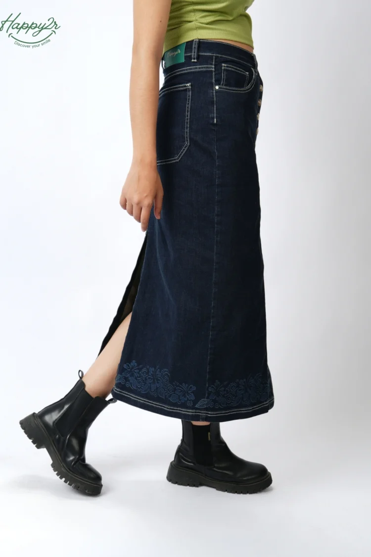 HIGH WAIST LAZER MIDI DENIM SKIRT