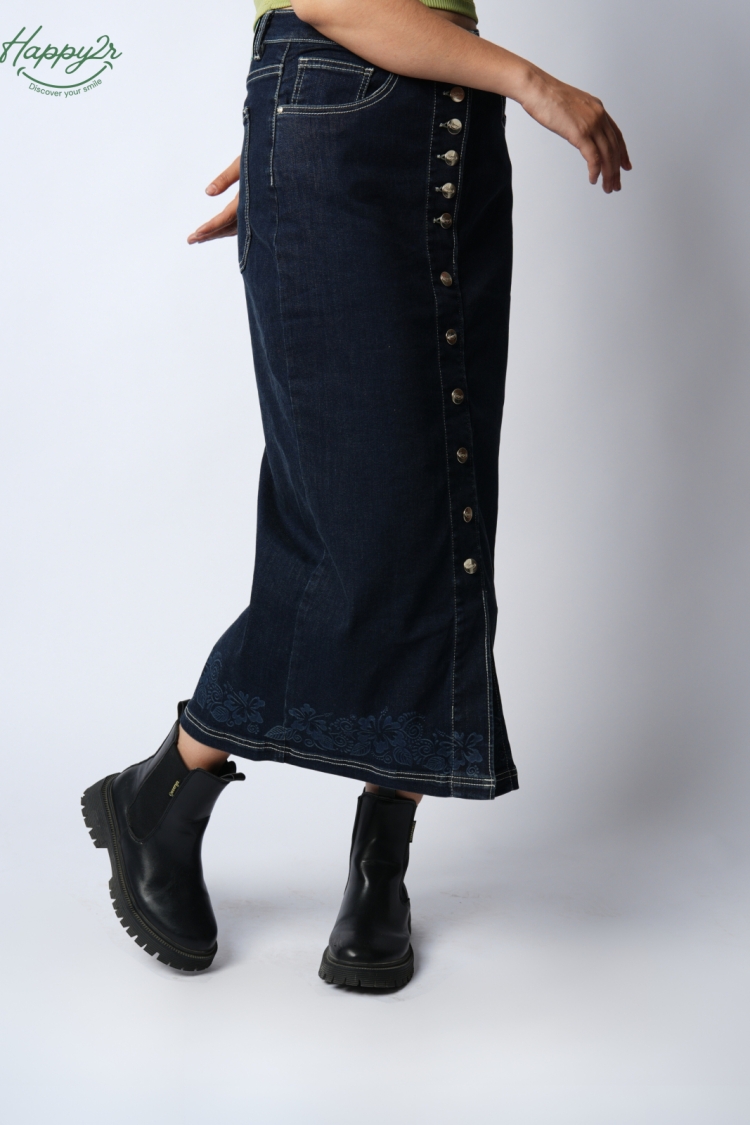 HIGH WAIST LAZER MIDI DENIM SKIRT